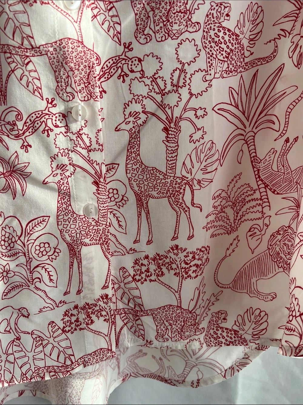 Jane and Delancey Cream Button-Front Shirt with Red Animal Print - Picture 6 of 16